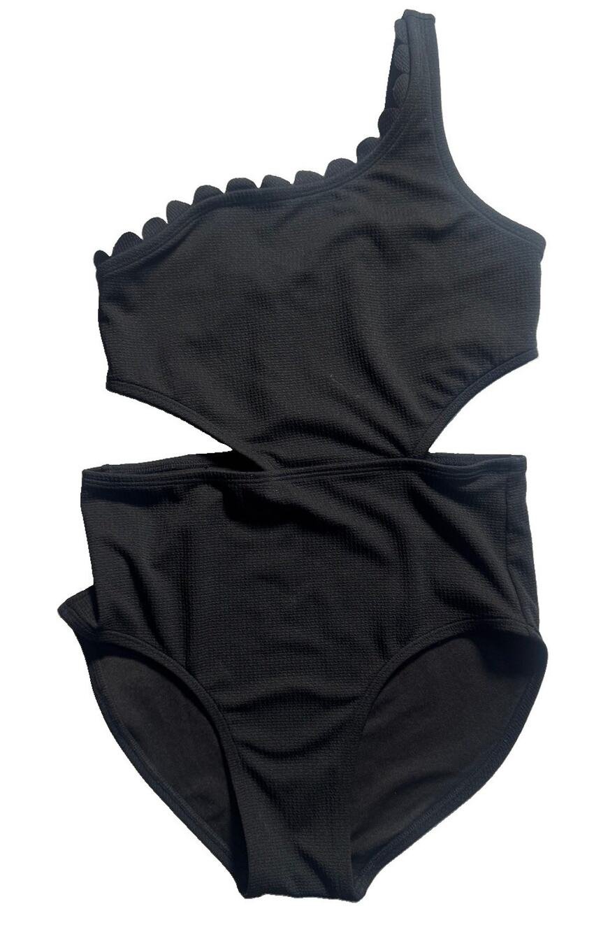 art class Girls Black One Shoulder Cutout One Piece Swimsuit XL 14 Scalloped